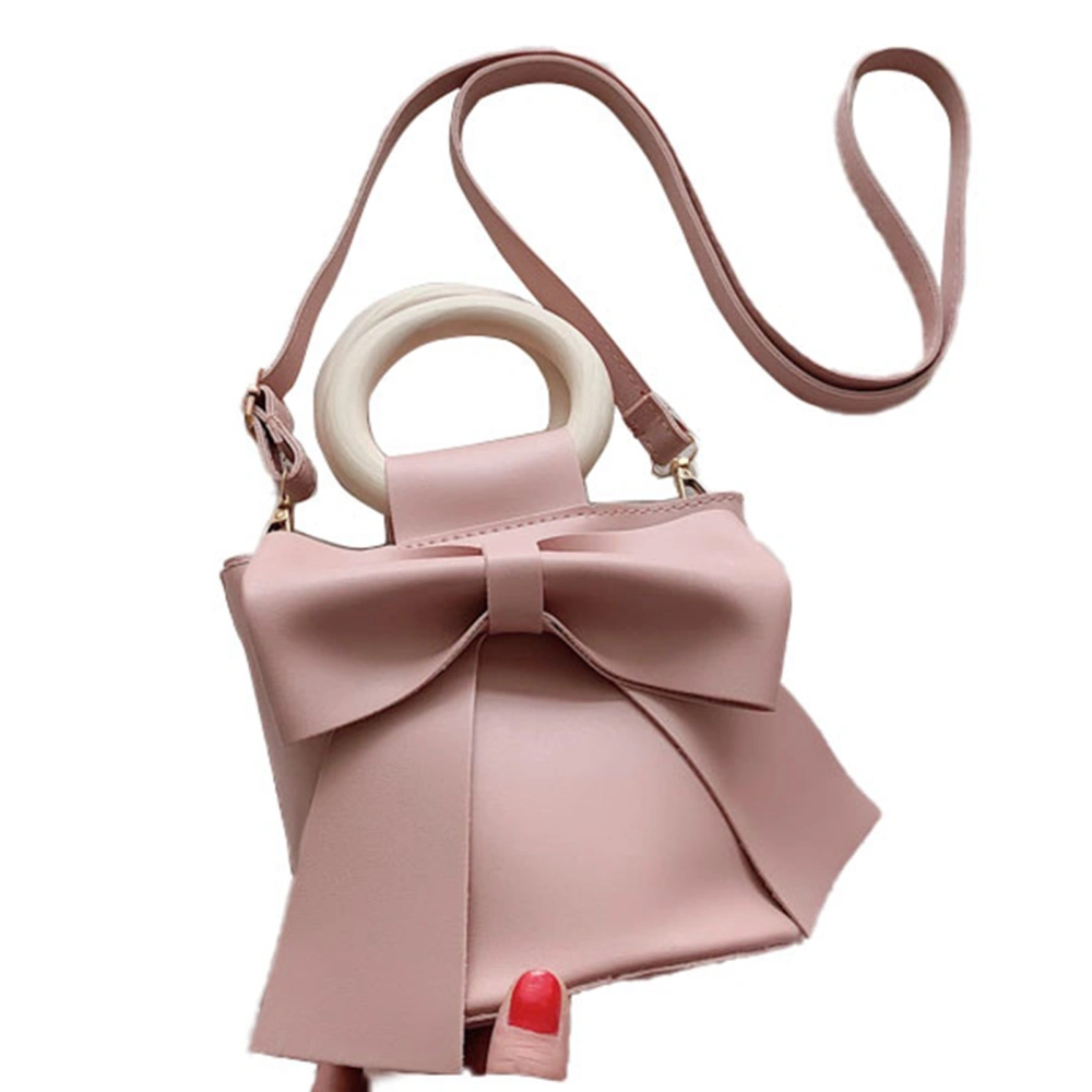 Women Shoulder Bag Waterproof PU Vintage Bow Stylish Women Purse Handbag for Daily Party Pink Free Size