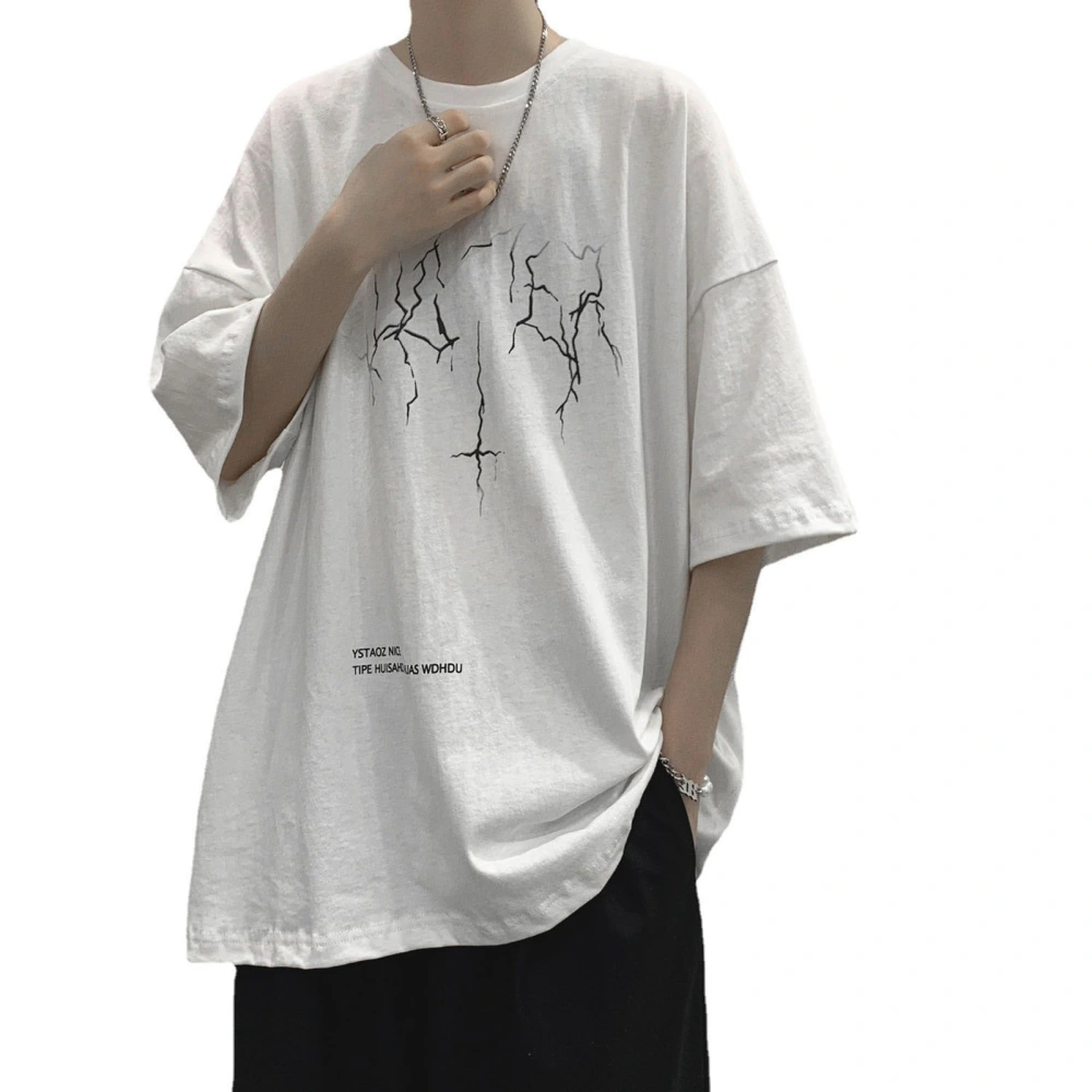 Male Oversized Tee Shirt Drop Shoulder Half Sleeve Printed Men Summer Shirt for Dating Outdoor White XXL