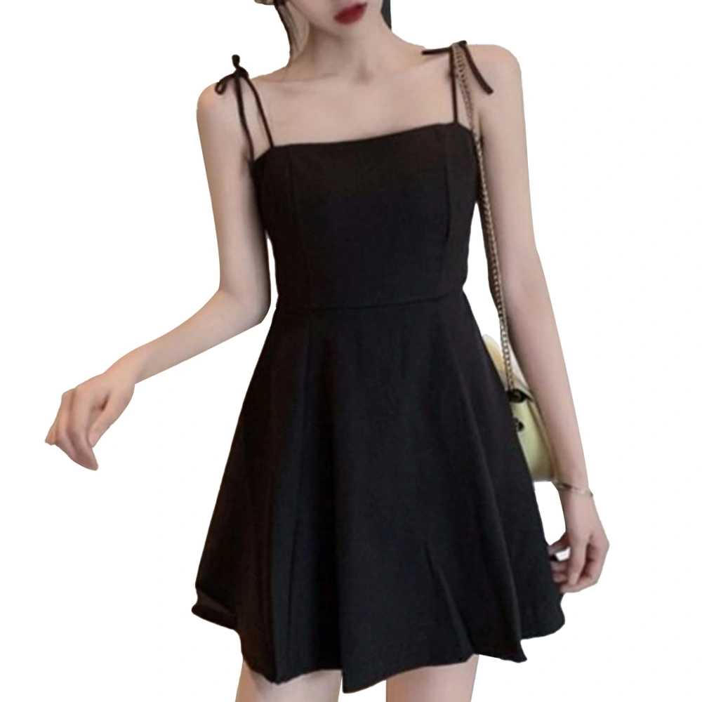 Slip Dress Tight Fitting Narrow Waist Breathable Polyester Strappy Women Clothing Black XL