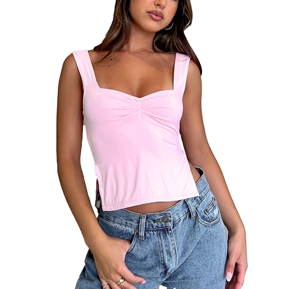 Women Sleeveless Split Top Fashionable Casual Comfortable Women Short Tank Top for Summer Pink M