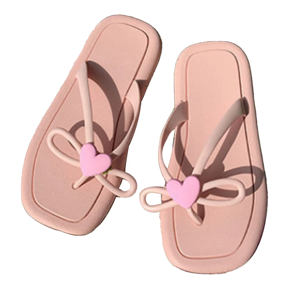 2PCS Flip Flop PVC Heart Pattern Casual Fashionable Elegant Beach Sandals for Women Girls Pink 38‑39 (Fit for 37‑38 Feet)