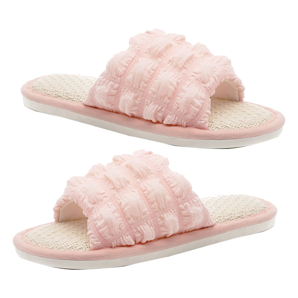 PVC Open Toe Slippers Women Indoor Bedroom Linen Foam Casual Fashionable Elegant Slippers Pink 36-37 (9.6in)