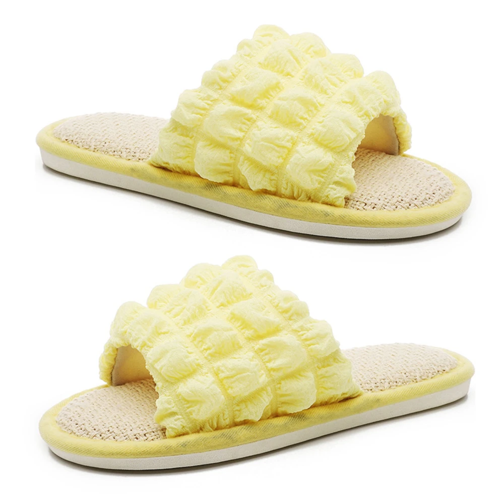 PVC Open Toe Slippers Women Indoor Bedroom Linen Foam Casual Fashionable Elegant Slippers Yellow 36-37 (9.6in)