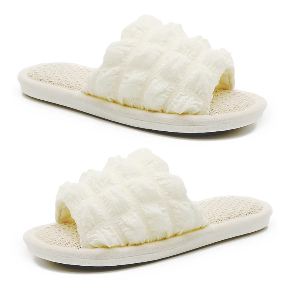 PVC Open Toe Slippers Women Indoor Bedroom Linen Foam Casual Fashionable Elegant Slippers White 38‑39 (10in)