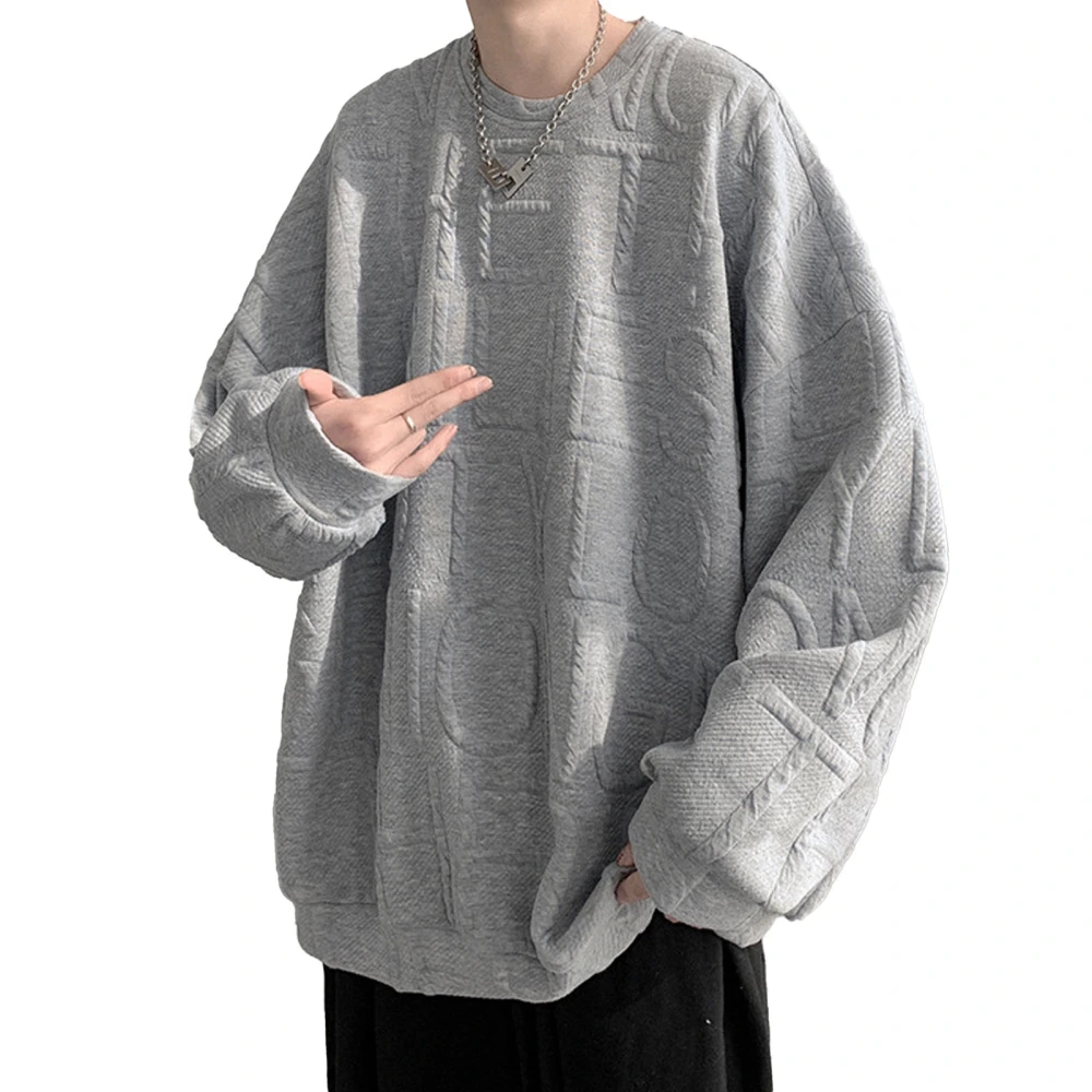 Men Long Sleeve Shirt Crewneck Hip Hop Oversized Style Skin Friendly Simple Men Oversize Shirt for Party Shcool Bar Grey XL