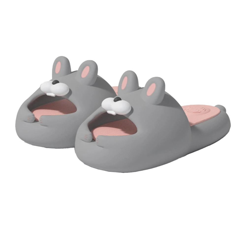 Cute Rabbit Slippers 4mm Thicken Soft Sole Bunny Platform Sandals Open Toe Anti Slip Quick Drying Slides Pink Gray 36/37