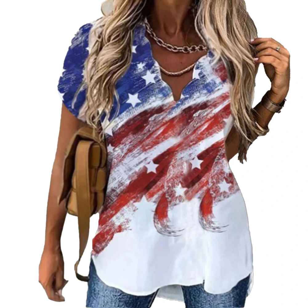 Women V Neck Top Short Sleeves Loose Fitting Beautiful Printing Casual Summer T Shirts White Star M