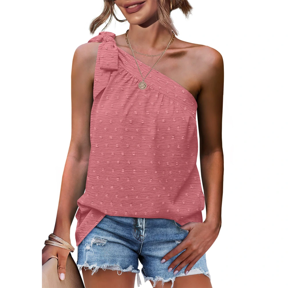 One Shoulder Top Loose Fit Pure Color Casual Breathable Women Sleeveless Shirt for Summer Russet Red XL