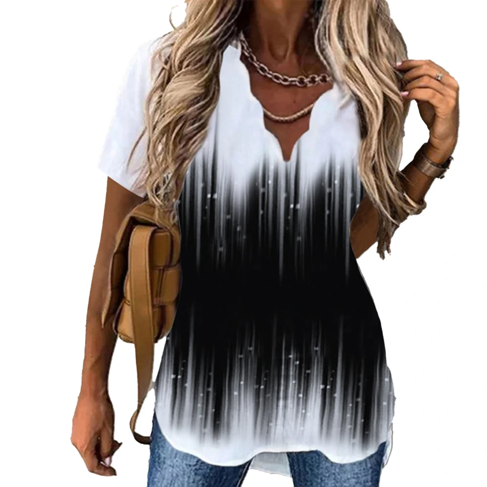 Women V Neck Top Short Sleeves Loose Fitting Beautiful Printing Casual Summer T Shirts Black Gradient S