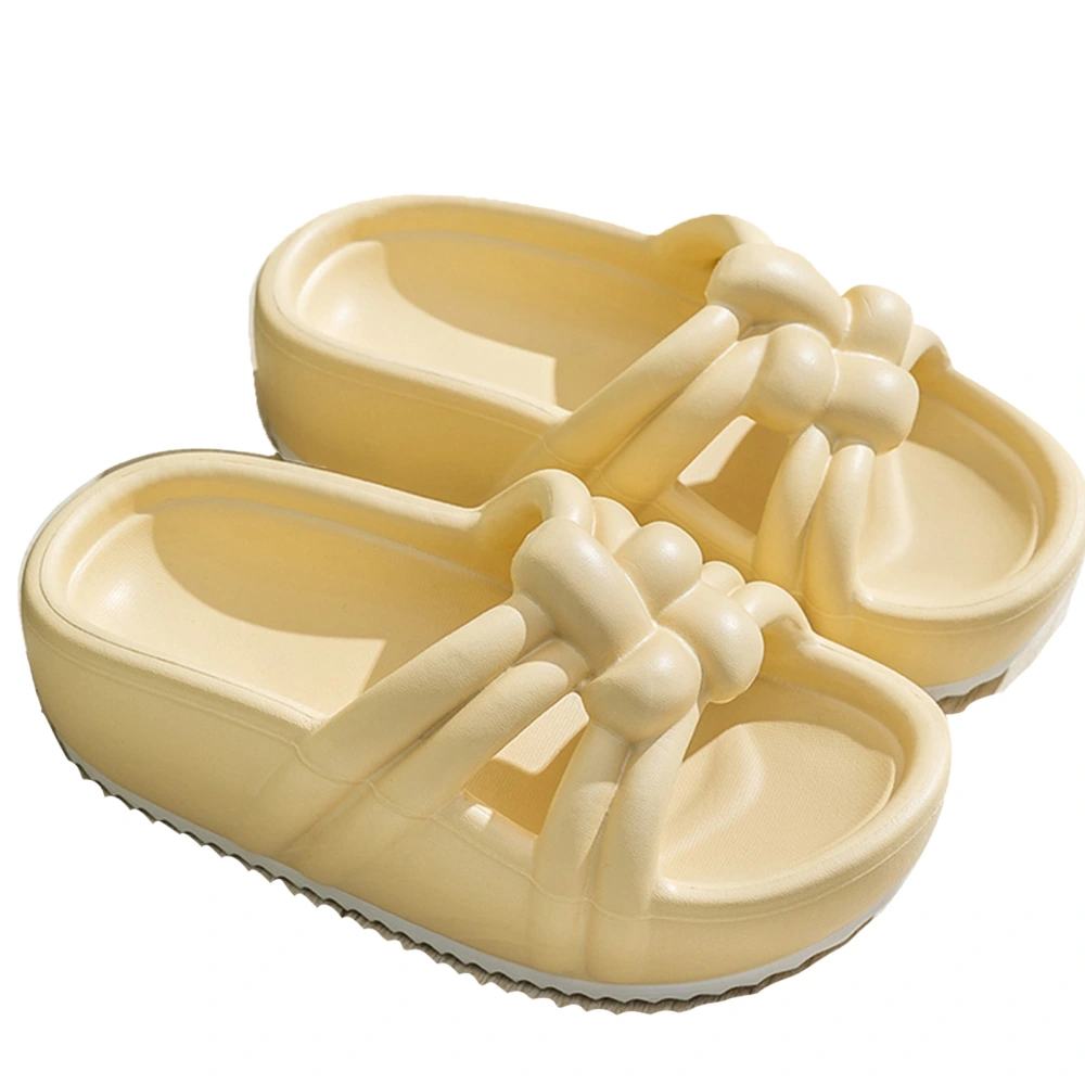 5.5cm Summer Sandals Platform Height Increasing Prevent Slip Chinese Knot Decor Home Slippers Yellow 36‑37(for 35‑36)