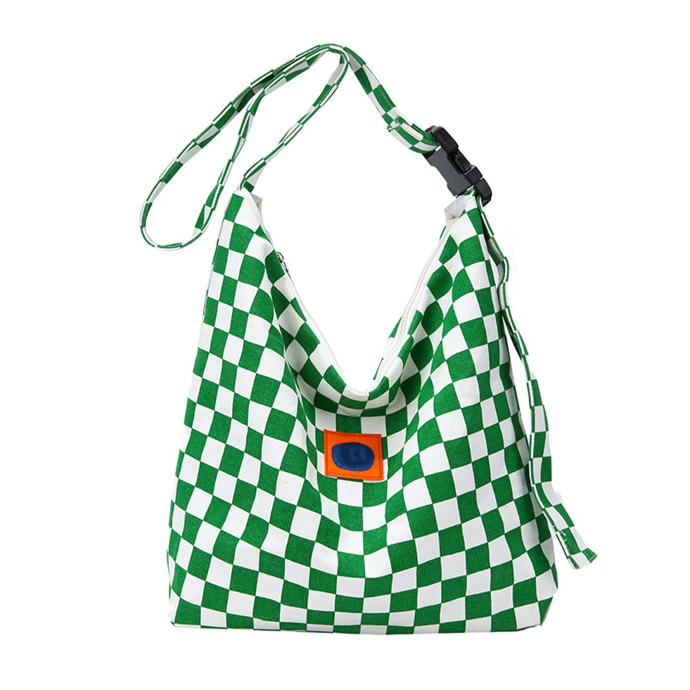 Checkerboard Bag Canvas Casual Large Capacity Fashionable Women Handbag for Shopping Date Party Green Free Size