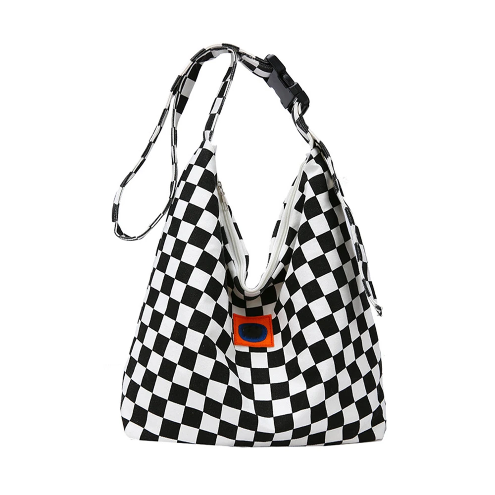 Checkerboard Bag Canvas Casual Large Capacity Fashionable Women Handbag for Shopping Date Party Black Free Size