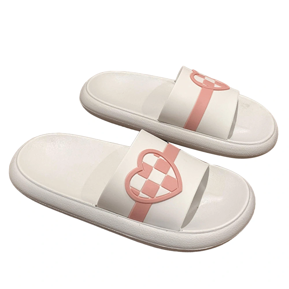 2pcs Thick Soled Summer Slippers Heart Pattern PVC Fashionable Soft Beach Slipper for Couple White 38-39