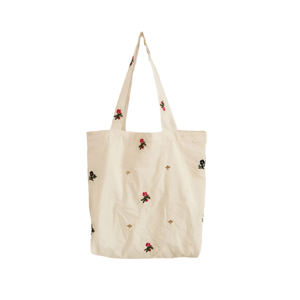 Canvas Bag Flower Embroidery Large Capacity Elegant Stylish Canvas Tote Bag for PC Books School Work Apricot Apricot Free Size