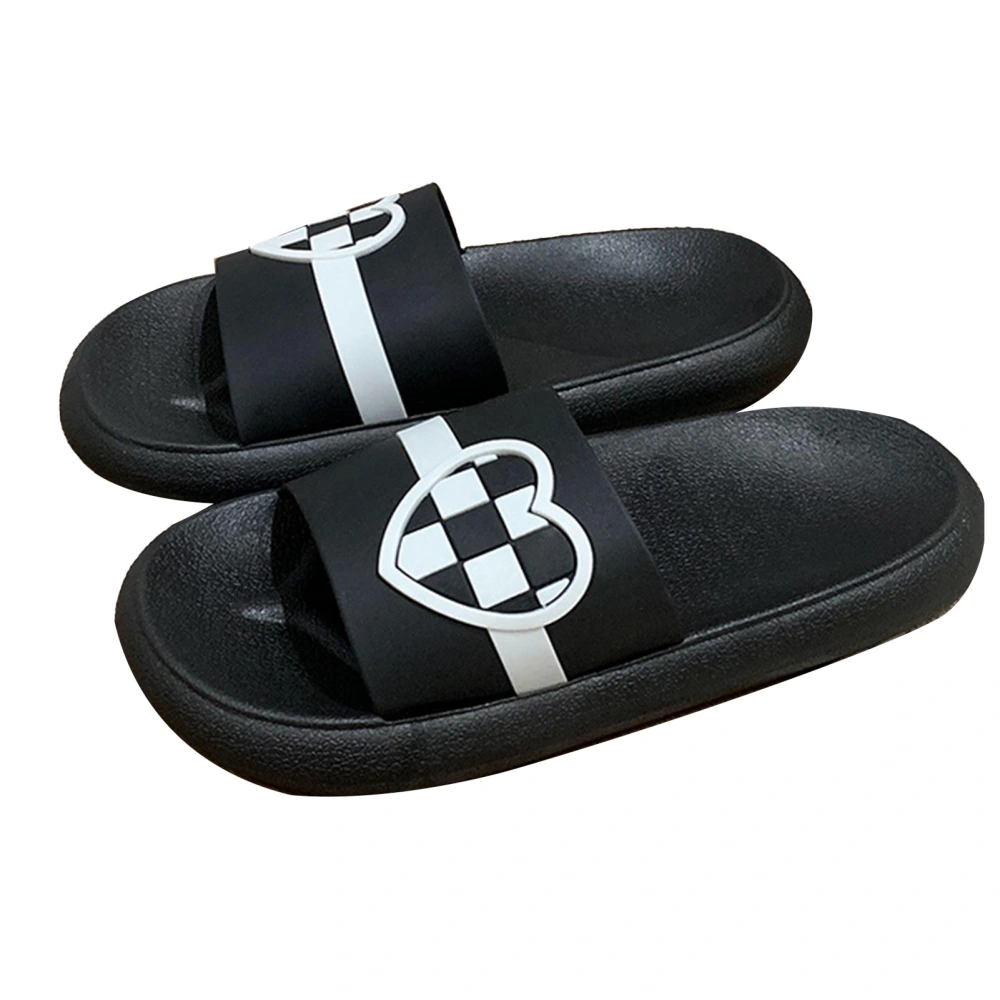 2pcs Thick Soled Summer Slippers Heart Pattern PVC Fashionable Soft Beach Slipper for Couple Black 38-39