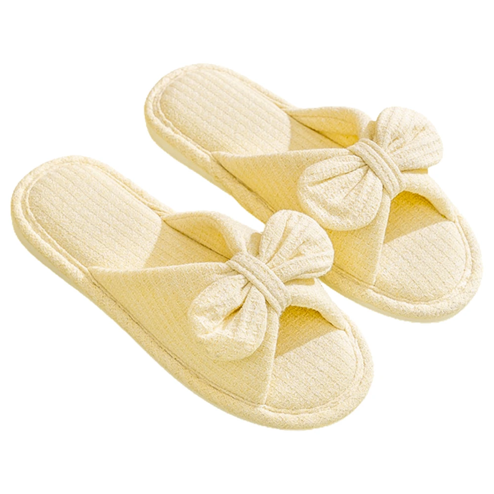 Cute Bow Slippers Knitted Cotton Lightweight Soft Bendable Bottom Comfortable Open Toe Slipper for Women Yellow 38‑39（25.5cm/10.03in）