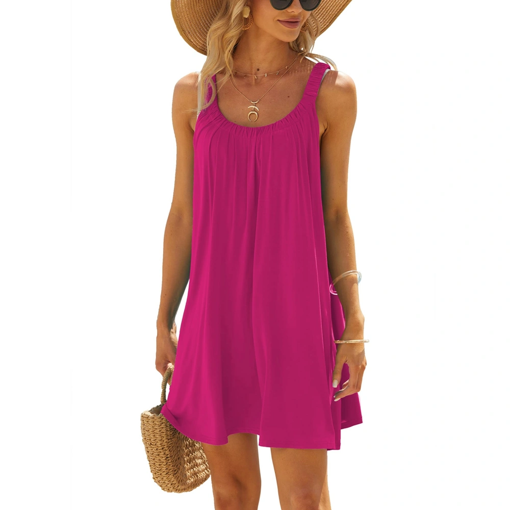 Women Summer Plus Size Tank Dress Sleeveless Elegant Loose Fitting Beach Tunic Dress Pink M