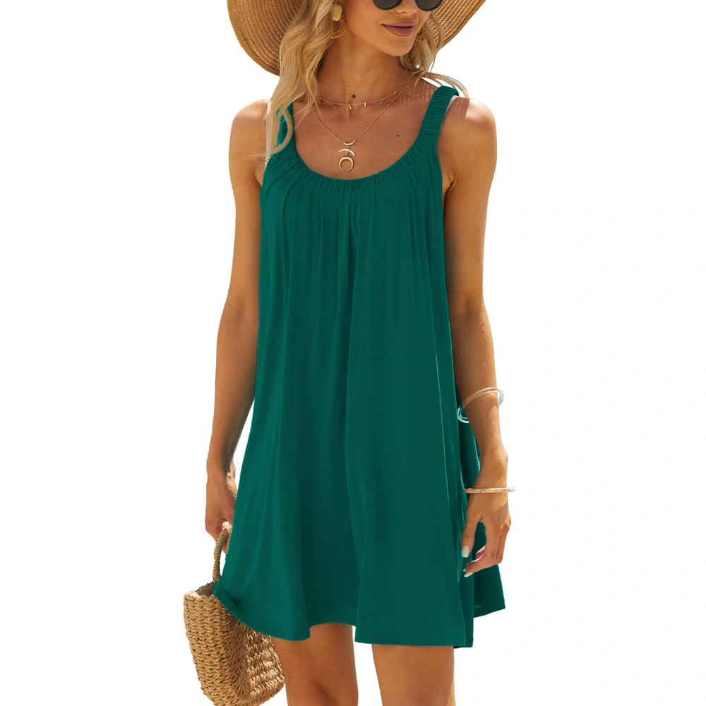 Women Summer Plus Size Tank Dress Sleeveless Elegant Loose Fitting Beach Tunic Dress Green XL