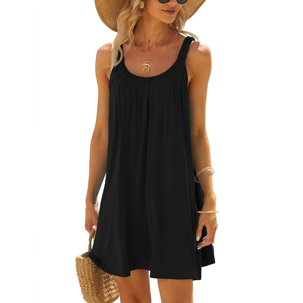 Women Summer Plus Size Tank Dress Sleeveless Elegant Loose Fitting Beach Tunic Dress Black M