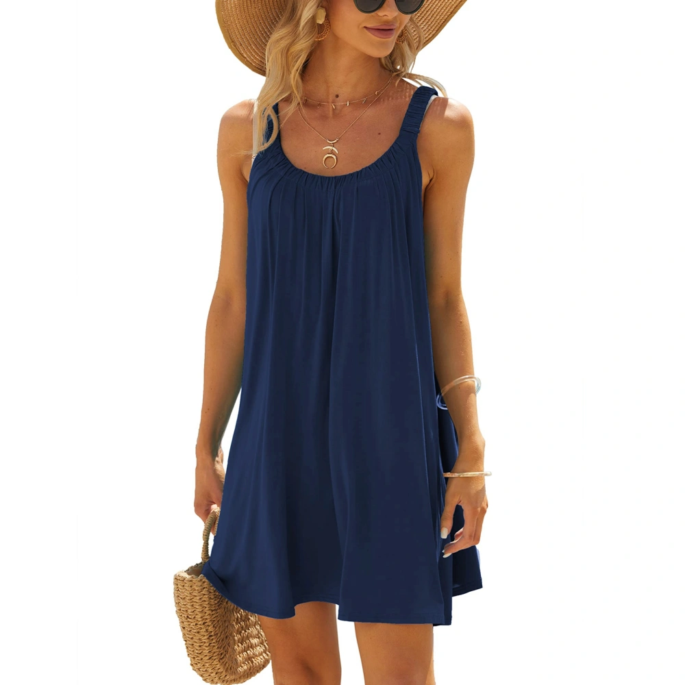 Women Summer Plus Size Tank Dress Sleeveless Elegant Loose Fitting Beach Tunic Dress Dark Blue S