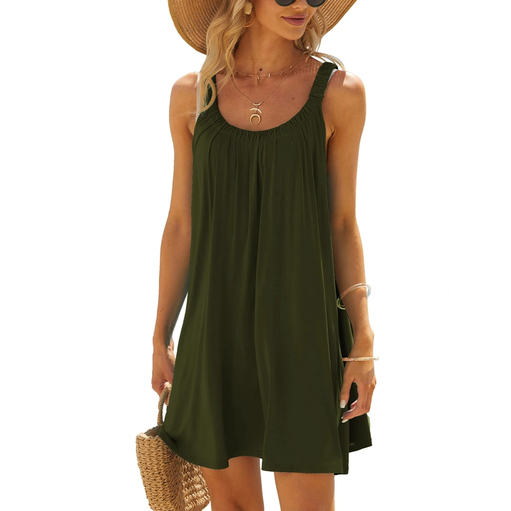 Women Summer Plus Size Tank Dress Sleeveless Elegant Loose Fitting Beach Tunic Dress OD Green XL