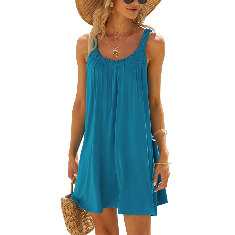 Women Summer Plus Size Tank Dress Sleeveless Elegant Loose Fitting Beach Tunic Dress Blue S