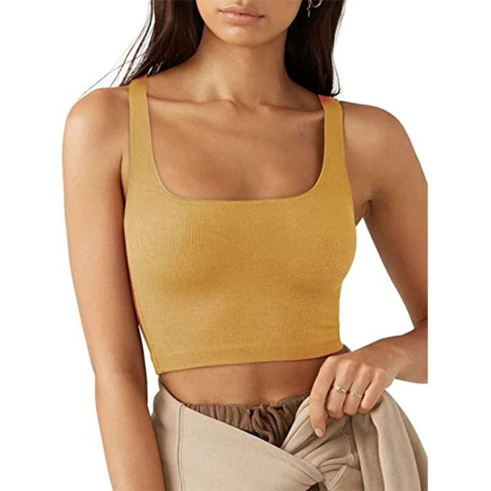 Short Sleeveless Tank Top Square Neck Pure Color Comfortable Fashionable Breathable Casual for Party Shopping Yellow XL