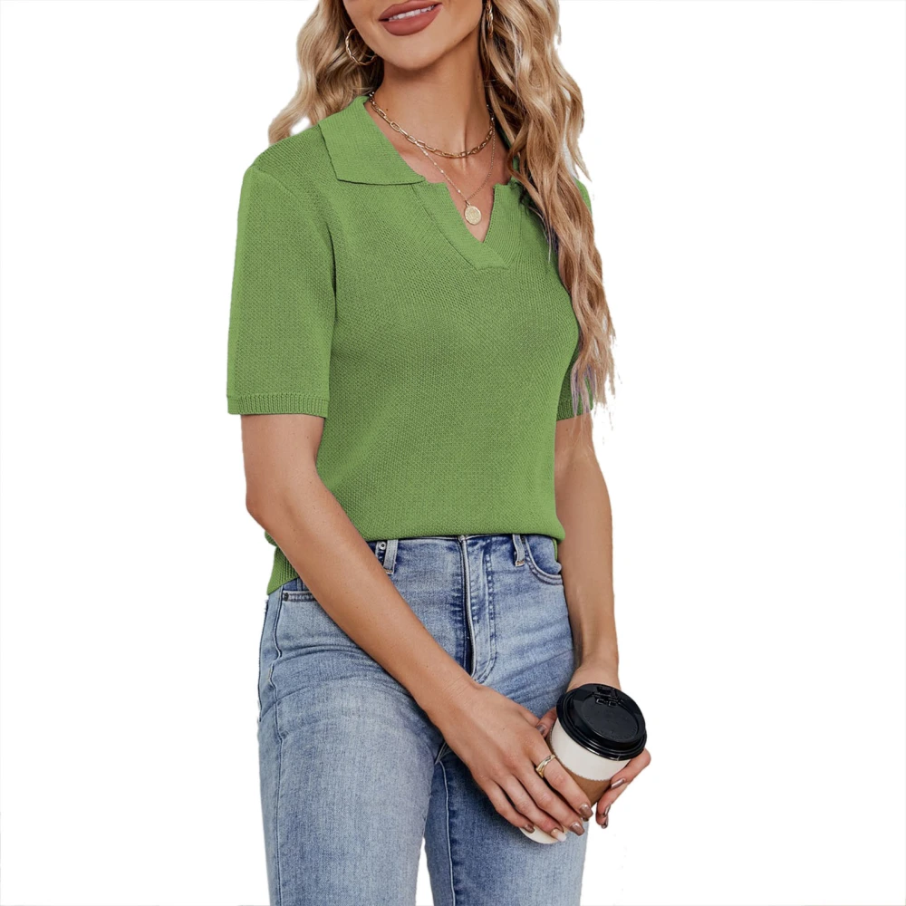 Women Short Sleeve Shirts Fashionable Pure Color Casual Comfortable Ladies Blouse Top for Summer Green S