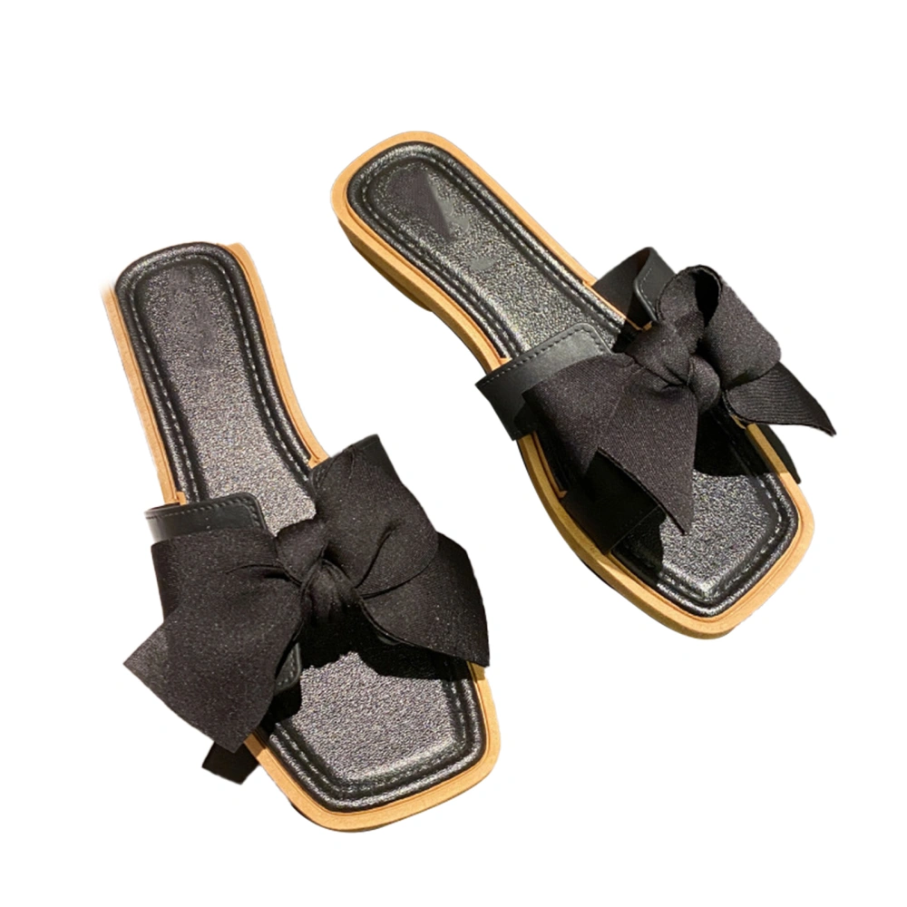 Summer Women Slippers Bow Top Wear Resistant Sole Comfortable Soft Elegant Easy Match Shoes Black 23.5cm