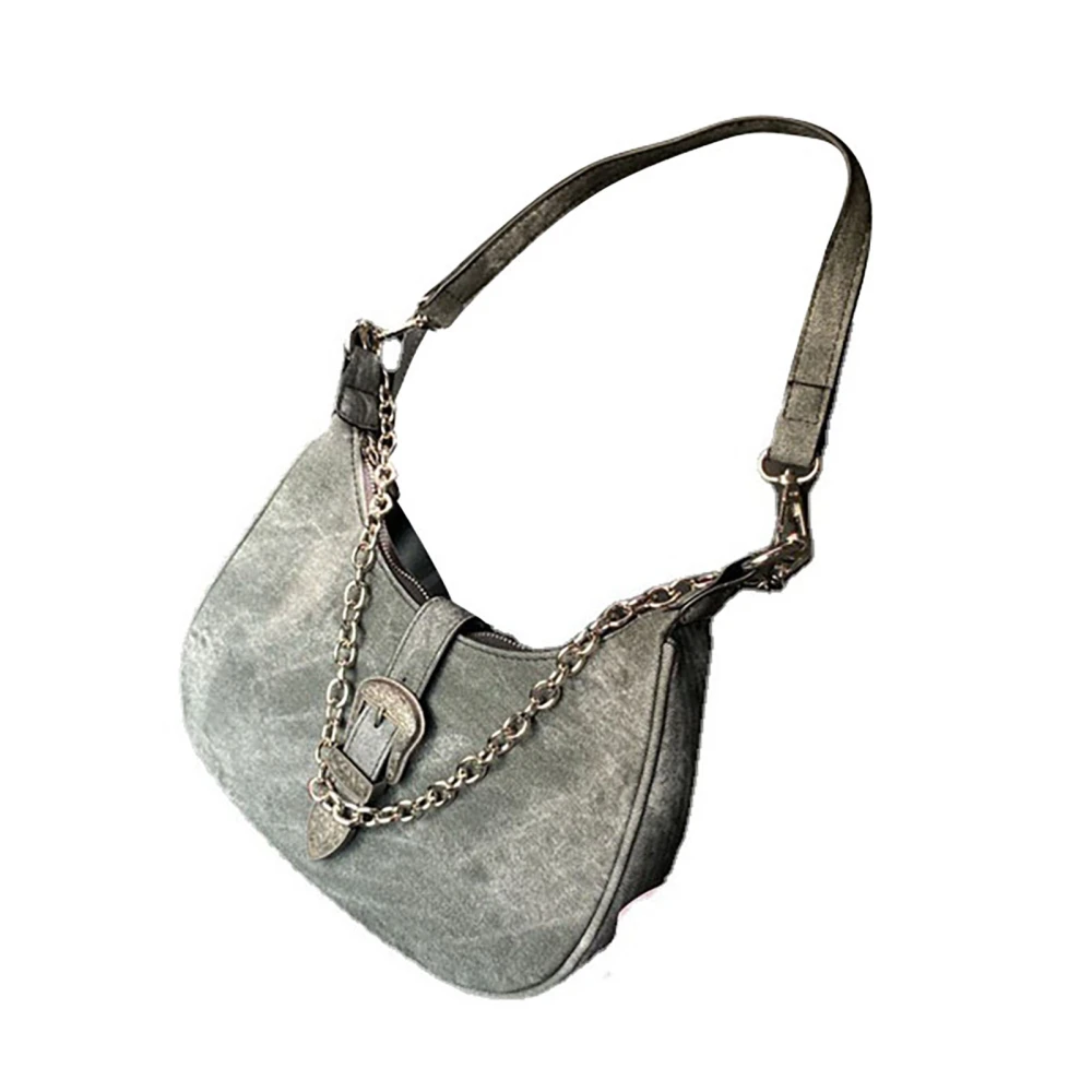 Women PU Handbag Large Capacity Vintage Women Shoulder Purse with Chain for Daily Party Work Graphite Smoke Color Free Size