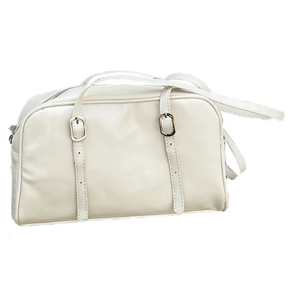 Vintage PU Messenger Bag Waterproof Large Capacity Shoulder Messenger Bag for Outdoor Daily Life White Free Size