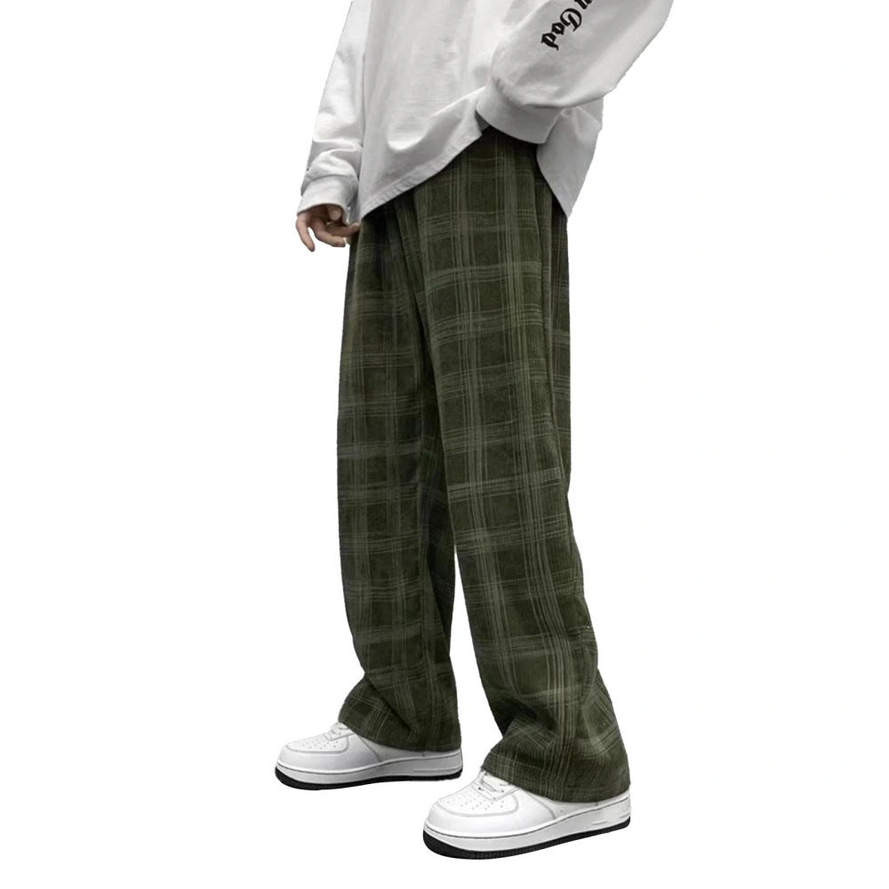 Loose Plaid Pants Men Retro Simple Casual Fashionable Straight Leg Pants for Holiday Party Green L