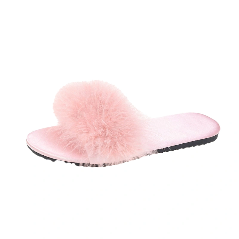 Women Summer Slippers Fluffy Furry Soft Plush Open Toes Stylish Outdoors Flats Slippers Pink 37