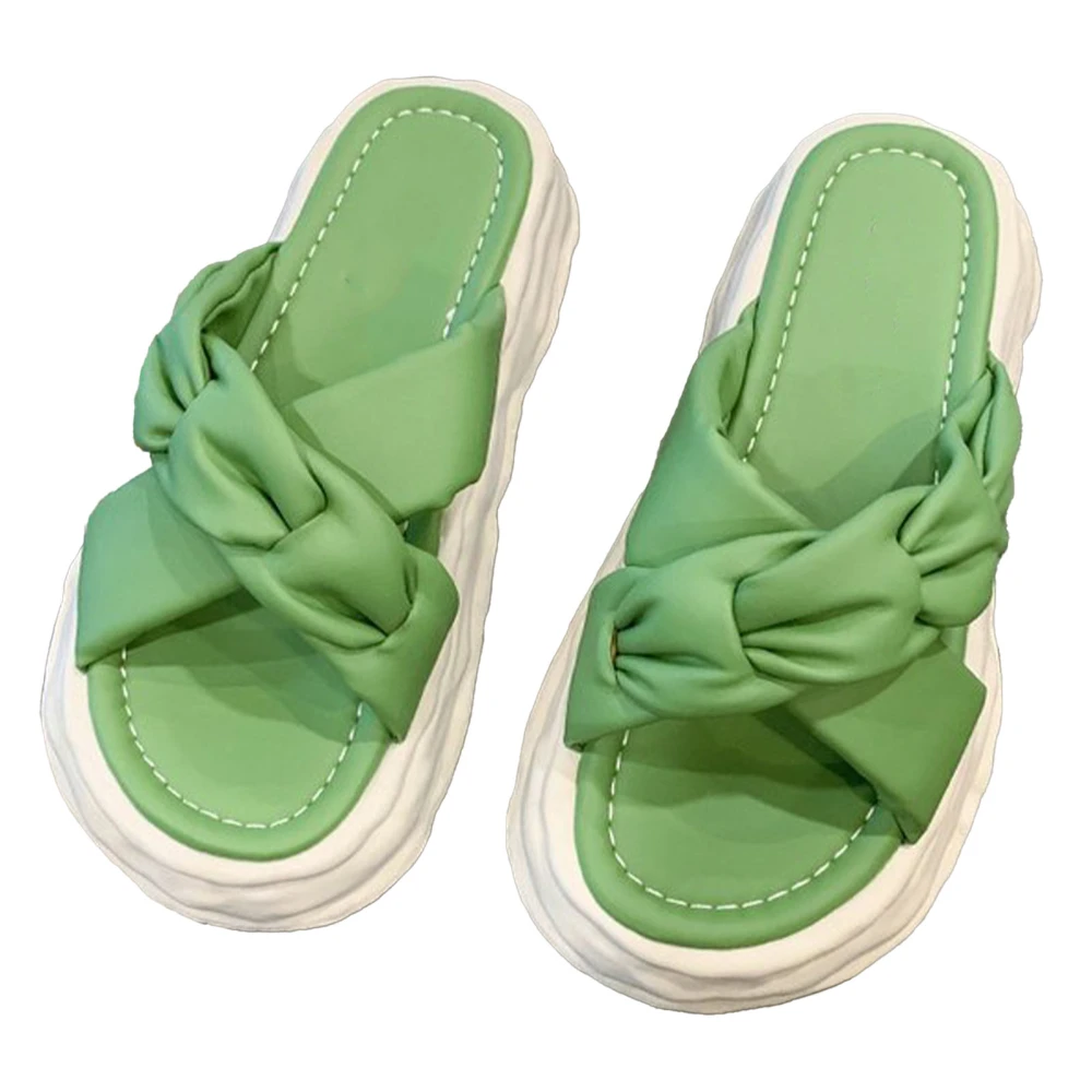 2pcs Cross Strap Summer Slippers Mixed Color PU Leather Thick Soled Slippers for Women Beach Green 36