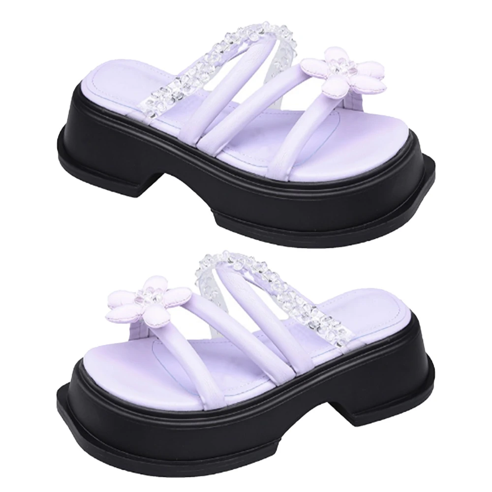 Women Platform Sandals Summer High Heeled Flatforms Women Casual Sandals with Flower Decoration for Outdoor Purple 37