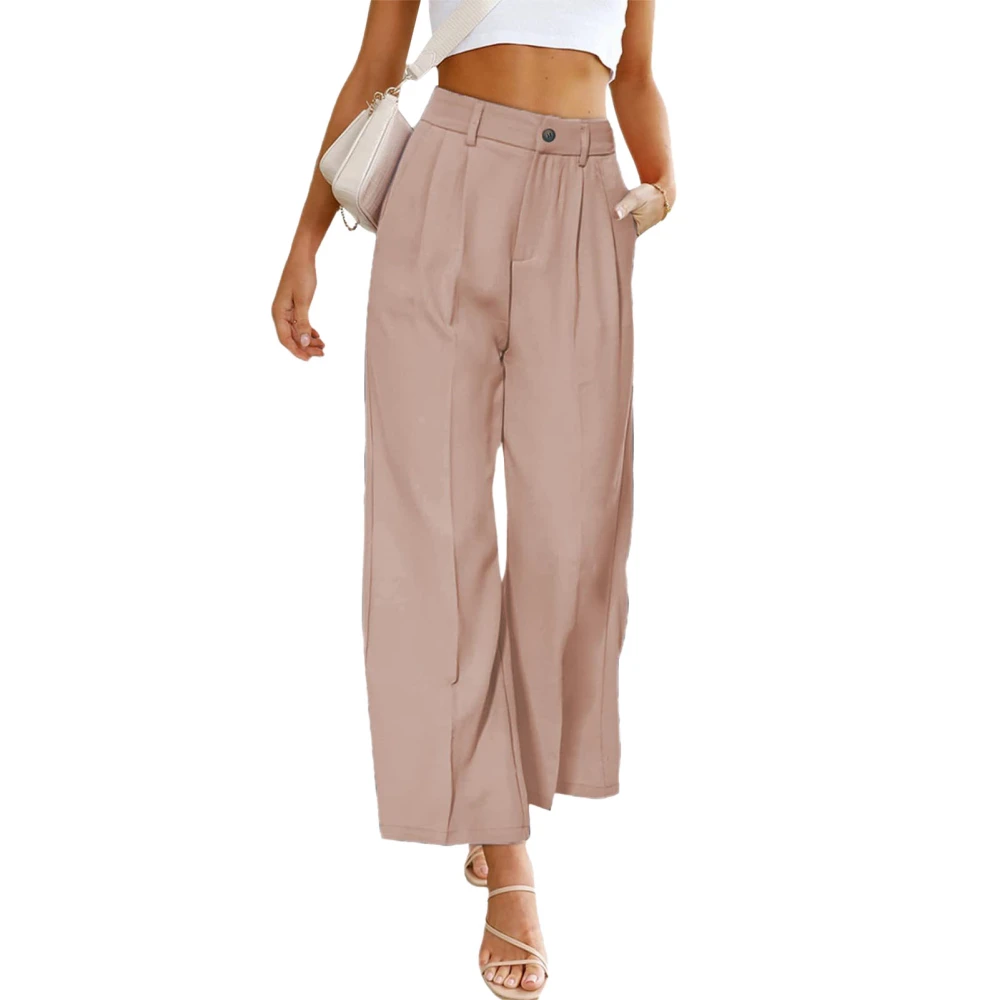 Women Wide Leg Pants Fashionable Casual High Waist Button Loose Fit Pants for Spring Autumn Pink S