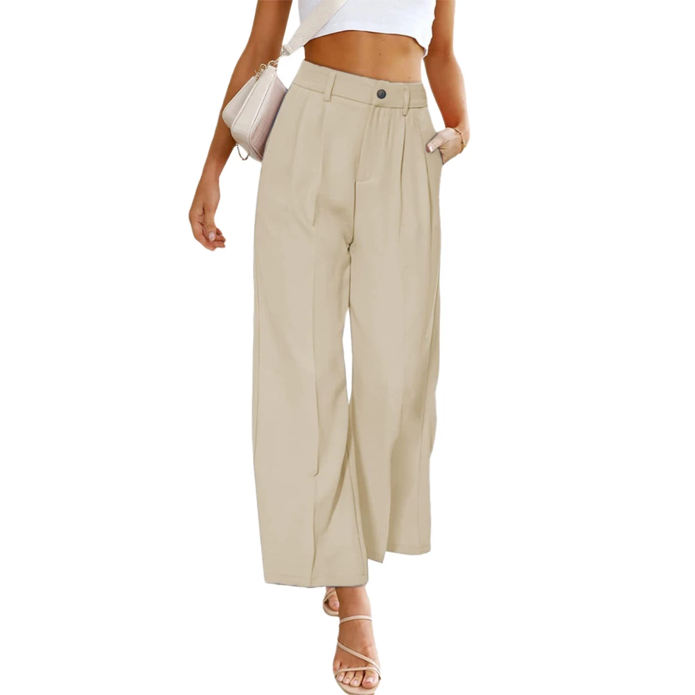 Women Wide Leg Pants Fashionable Casual High Waist Button Loose Fit Pants for Spring Autumn Apricot M