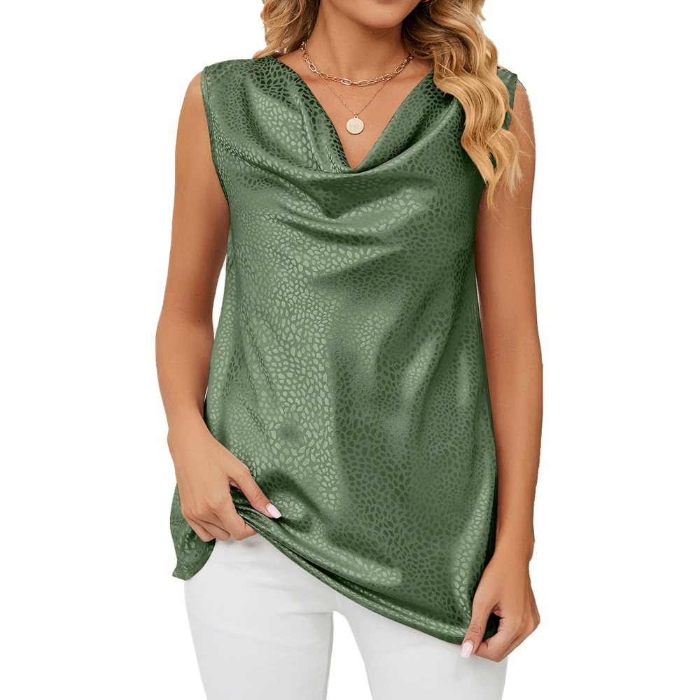 Women Sleeveless Top Free Collar Loose Solid Color Fashion Clothing for Travel Shopping OD Green S