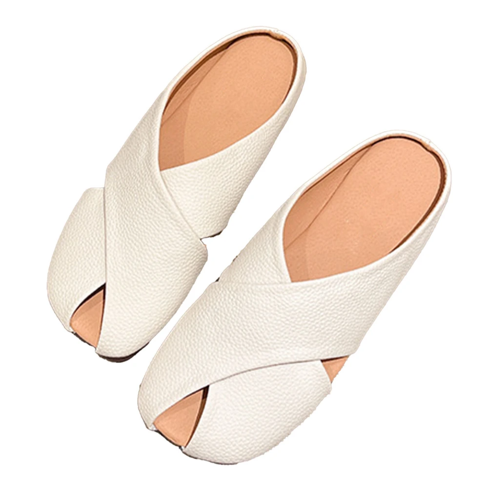 Women Slippers Round Closed Toe Prevent Slip Soft Shock Absorbing Lady Casual Slippers for Spring Autumn Beige 36