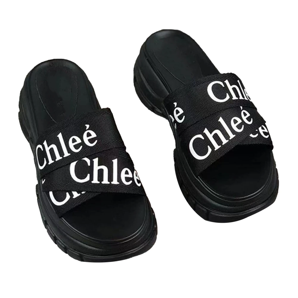 Women Thick Soled Sandal Open Toe Platform Sandal Heightening Slide For Summer Beach Pool Black 38