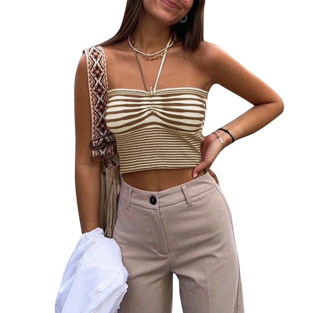 Women Tube Top Tie Neck Halter Striped Backless Sleeveless High Waist Women Short Top for Daily Party Travel Coffee Stripe S