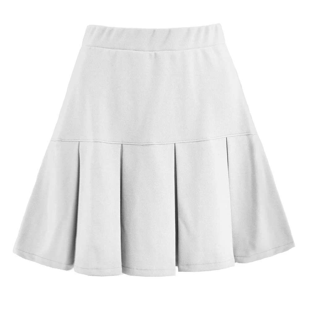 Women Short Pleated Dress High Waisted Pure Color Elastic Waist Pleated Dress For Summer Spring Autumn White S