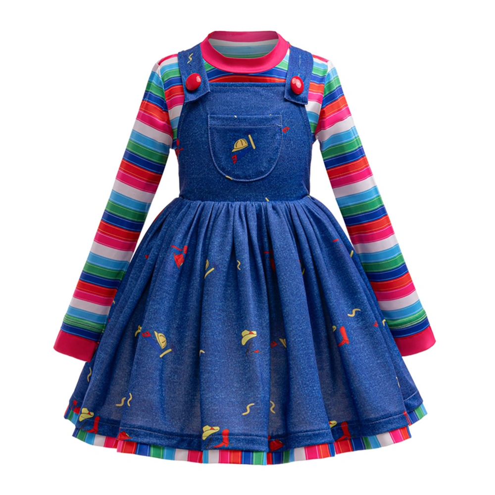 Halloween Killer Doll Costume for Girls Stripe Long Sleeve Tops Dress