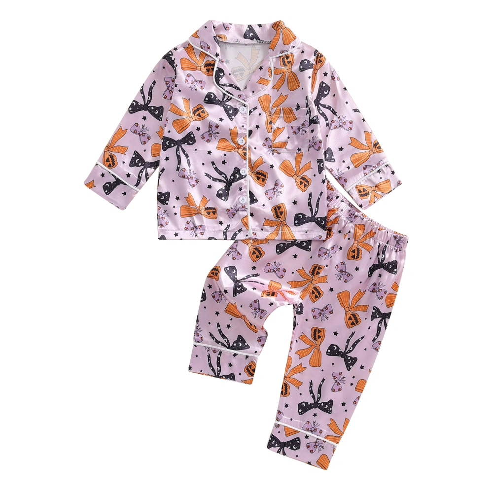 Little Girls Halloween Pajama Set, Printed Button Down Tops Pants