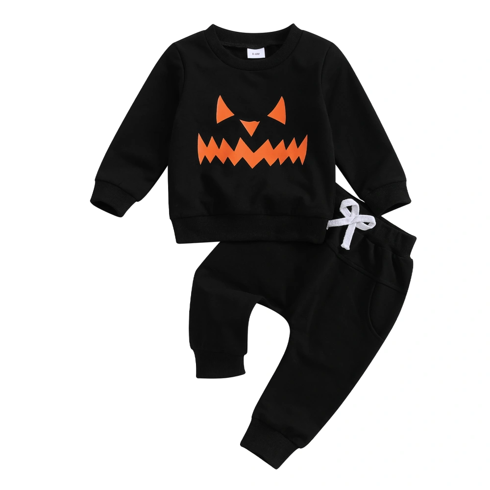 Boy Halloween Outfits Ghost Face Print Long Sleeve Sweatshirt Pants