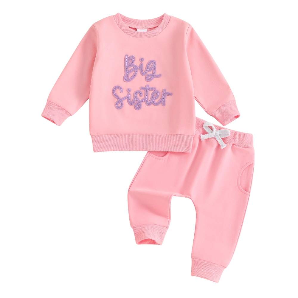 Little Girl Boy Fall Outfit, Letter Embroidery Sweatshirt Pants 