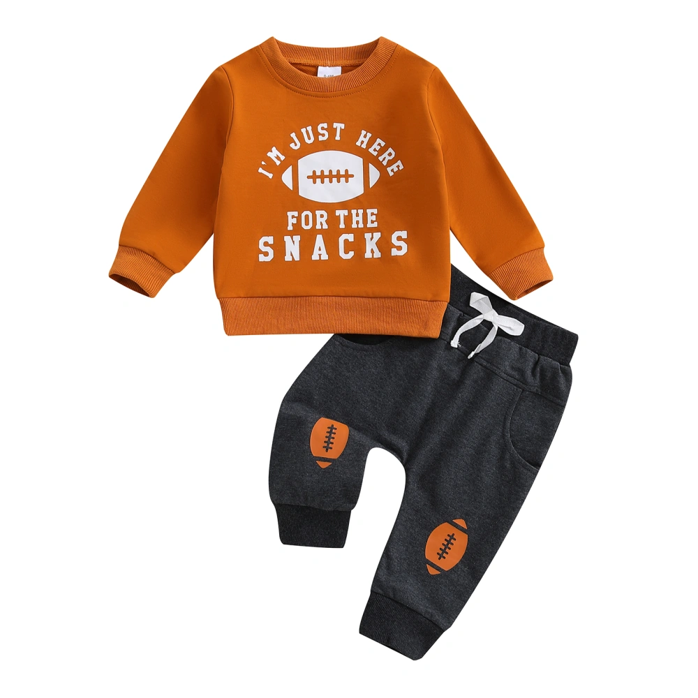 Boy Fall Clothes Letter&Football Print Long Sleeve Sweatshirt Pants