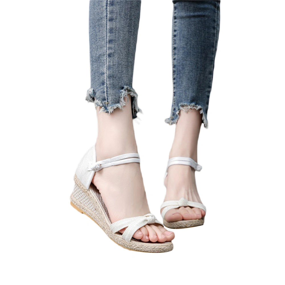 Women Braided Wedge Espadrille Sandals Buckle Platform Heeled Shoes