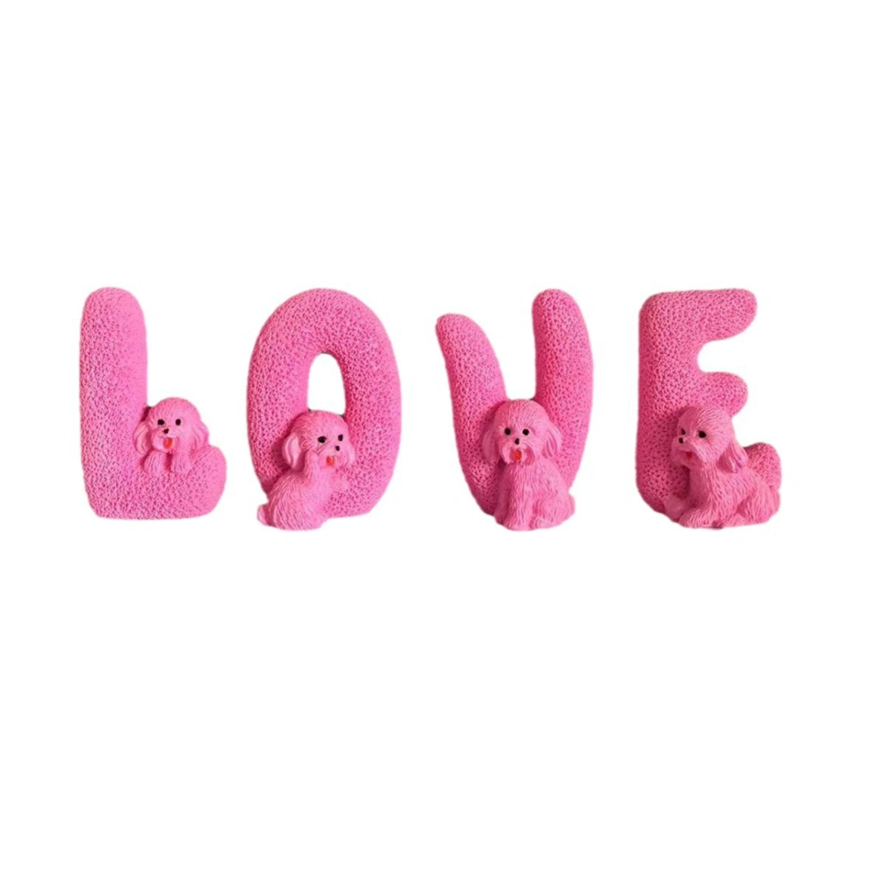 Love Sculpture, Pink Dogs Resin Figurines Desktop Valentines Day Decor