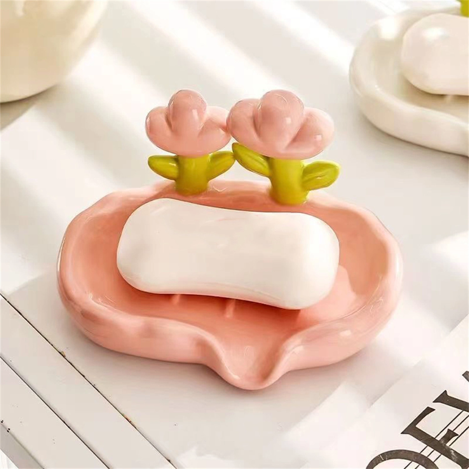 Bar Soap Holder Flower Soap Dish with Drainage Soap Tray Container 
